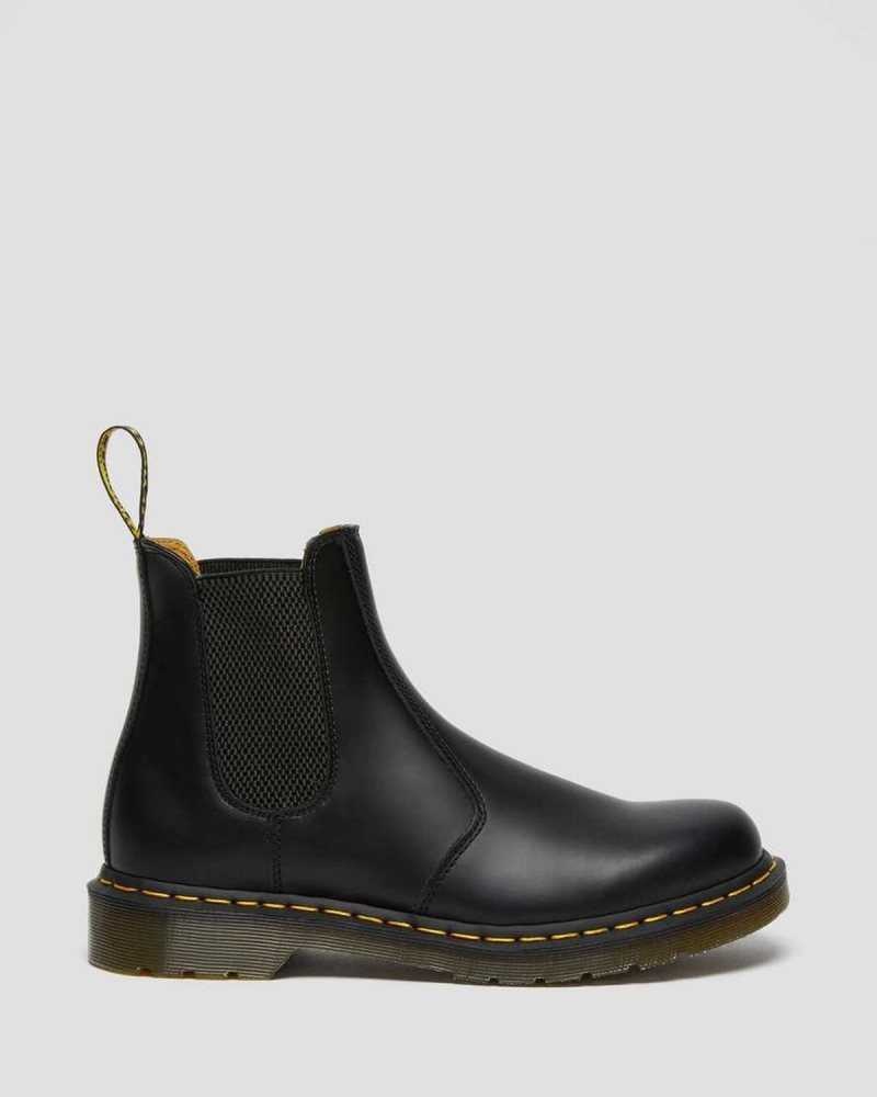 Dr Martens 2976 Yellow Stitch Smooth Leather Chelsea Boots Black | 17HKSFYAT