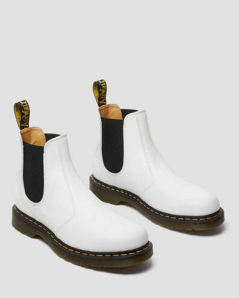 Dr Martens 2976 Yellow Stitch Smooth Leather Chelsea Boots White | 90UMKCNZA