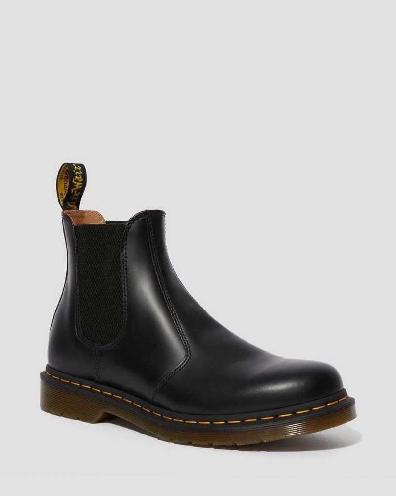 Dr Martens 2976 Yellow Stitch Smooth Leather Chelsea Boots Black | 74PDXTUBK