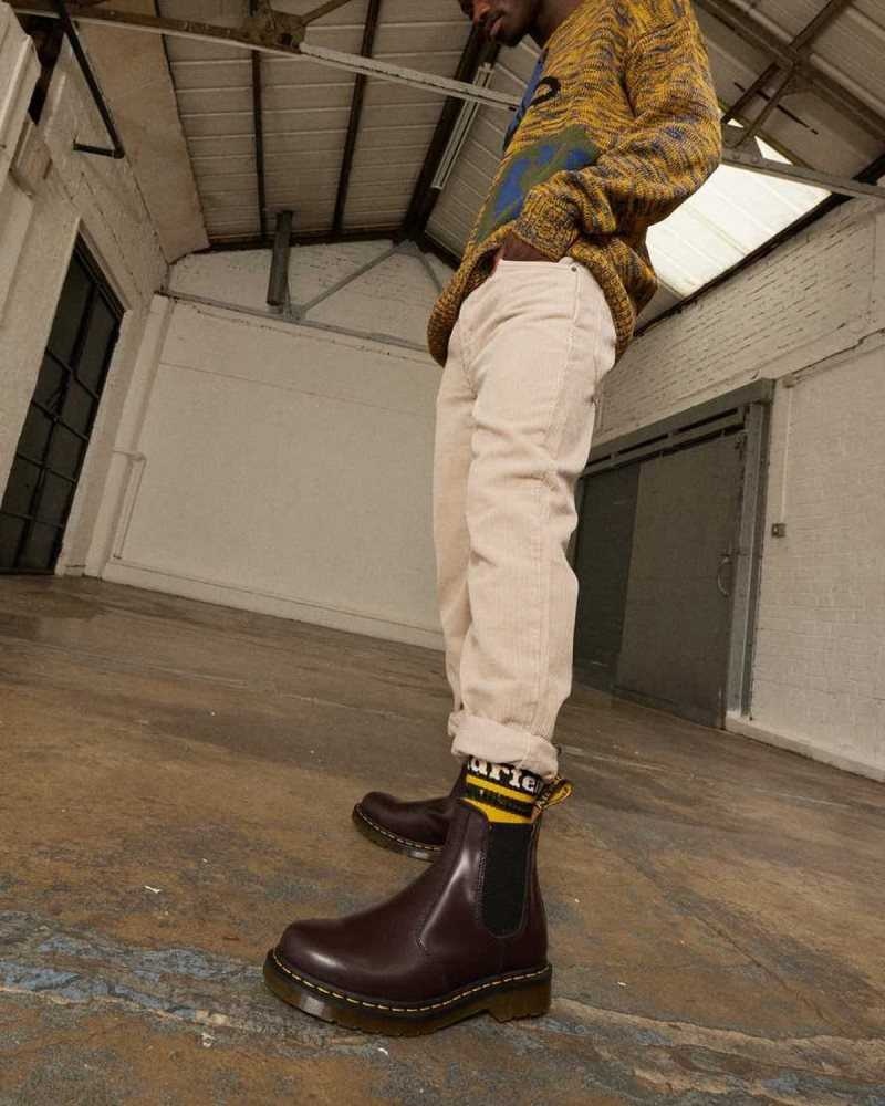 Dr Martens 2976 Yellow Stitch Smooth Leather Chelsea Boots Burgundy | 56XLECQJI