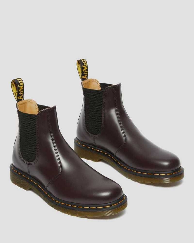 Dr Martens 2976 Yellow Stitch Smooth Leather Chelsea Boots Burgundy | 56XLECQJI