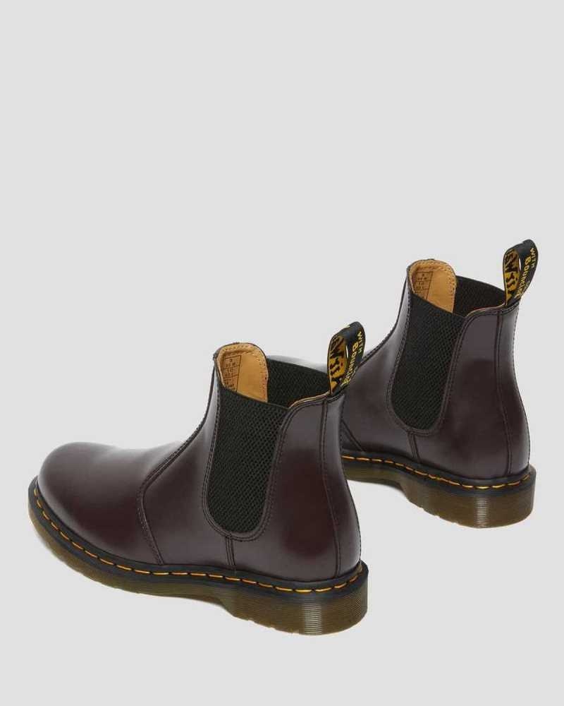 Dr Martens 2976 Yellow Stitch Smooth Leather Chelsea Boots Burgundy | 56XLECQJI