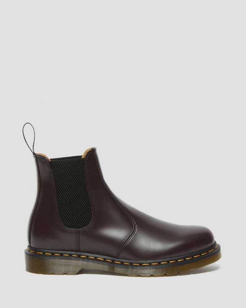 Dr Martens 2976 Yellow Stitch Smooth Leather Chelsea Boots Burgundy | 56XLECQJI