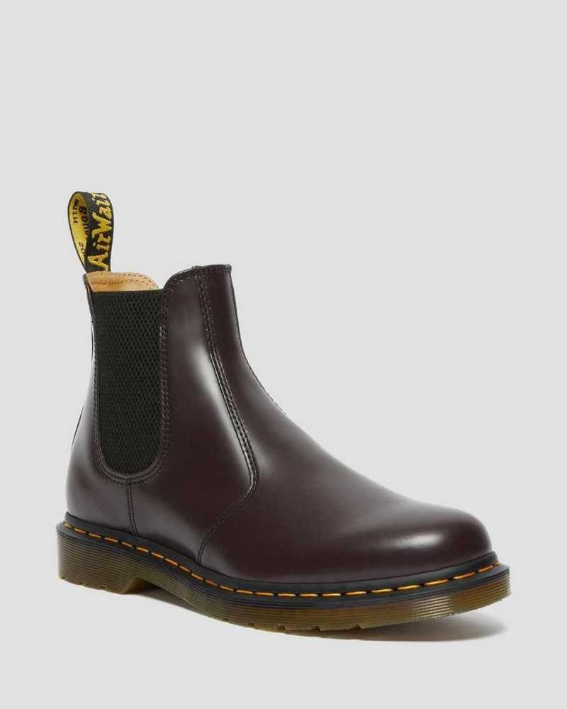 Dr Martens 2976 Yellow Stitch Smooth Leather Chelsea Boots Burgundy | 53BAMQEDJ