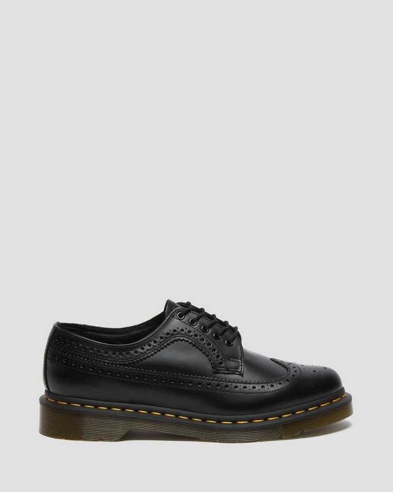 Dr Martens 3989 Yellow Stitch Smooth Leather Brogue Shoes Black | 26NBMVQWS