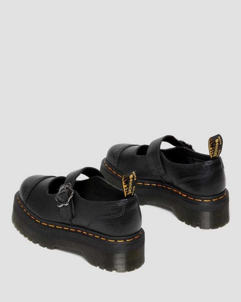 Dr Martens Addina Flower Buckle Leather Platform Shoes Black | 39QHKIBON