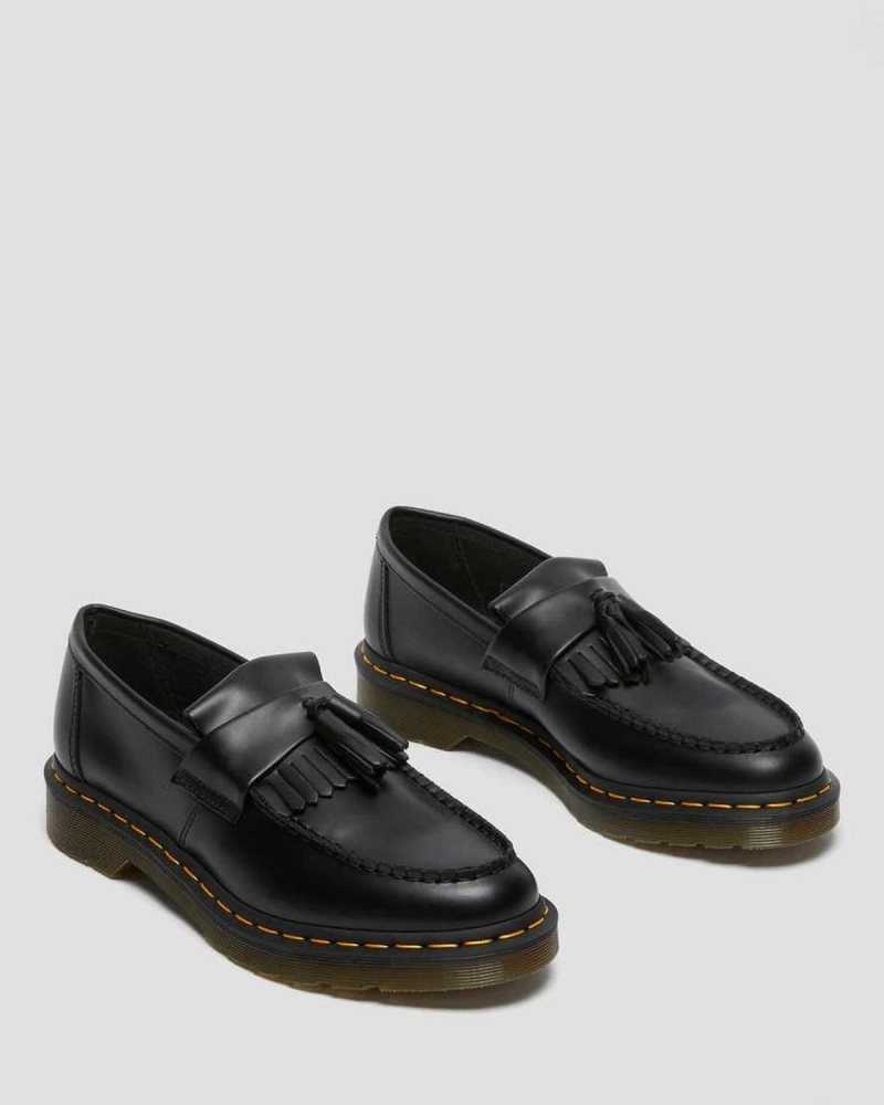 Dr Martens Adrian Yellow Stitch Leather Tassel Loafers Black | 14VLTBJDE