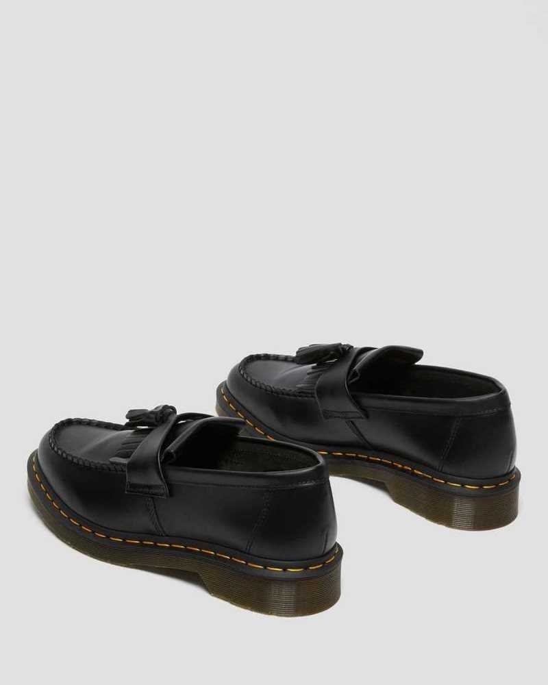 Dr Martens Adrian Yellow Stitch Leather Tassel Loafers Black | 14VLTBJDE