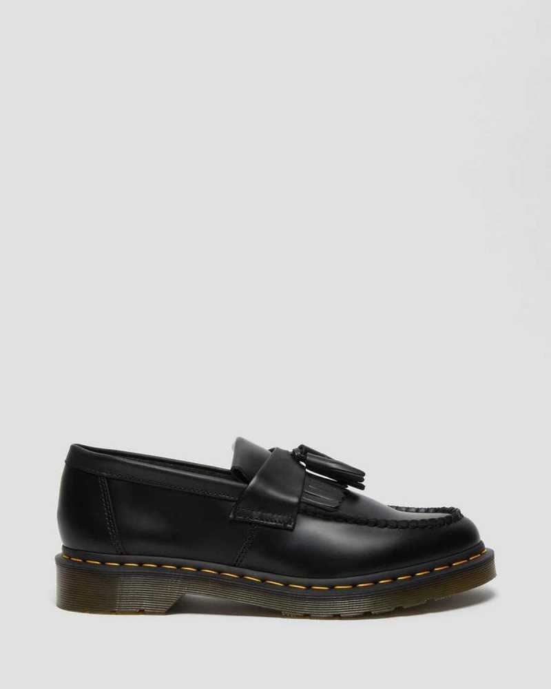 Dr Martens Adrian Yellow Stitch Leather Tassel Loafers Black | 14VLTBJDE