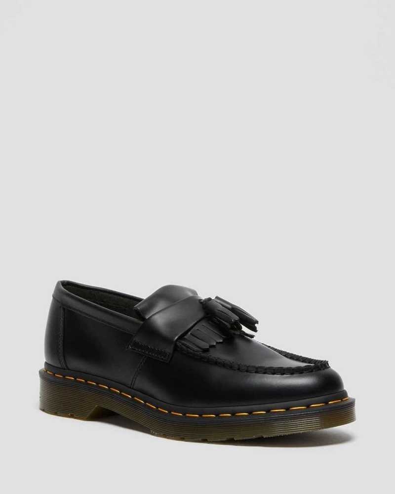 Dr Martens Adrian Yellow Stitch Leather Tassel Loafers Black | 14VLTBJDE