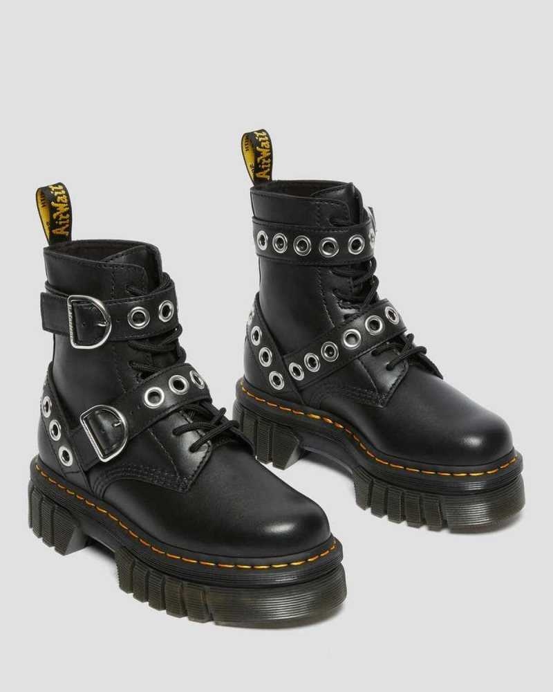 Dr Martens Audrick Hardware Leather Platform Boots Black | 57QJMHYGO