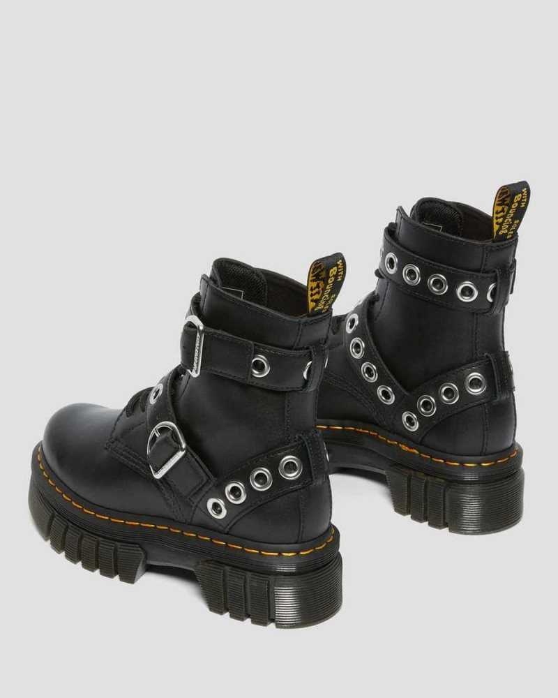 Dr Martens Audrick Hardware Leather Platform Boots Black | 57QJMHYGO