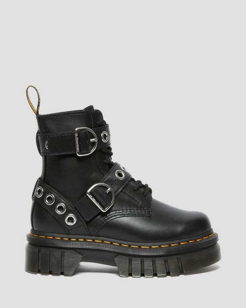 Dr Martens Audrick Hardware Leather Platform Boots Black | 57QJMHYGO