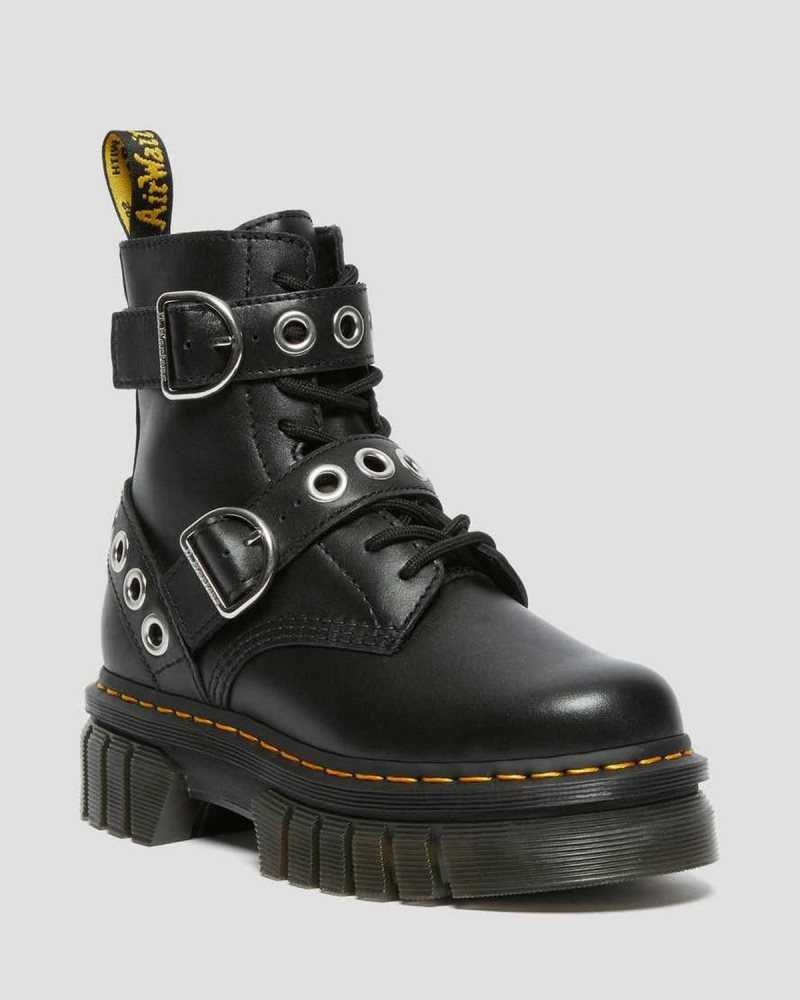 Dr Martens Audrick Hardware Leather Platform Boots Black | 57QJMHYGO