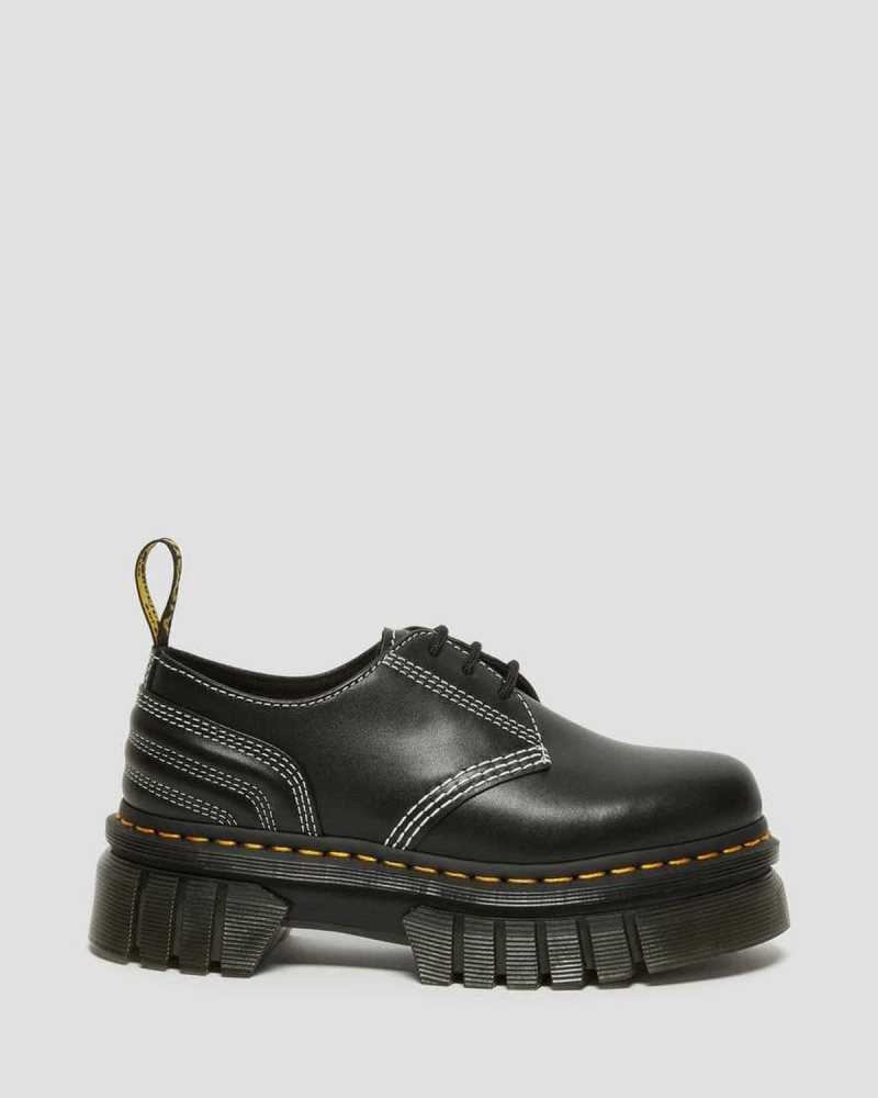 Dr Martens Audrick White Stitch Leather Platform Shoes Black | 30IOUWDKF