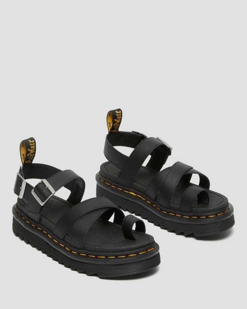 Dr Martens Avry Hydro Leather Strap Sandals Black | 17GQEYIWL