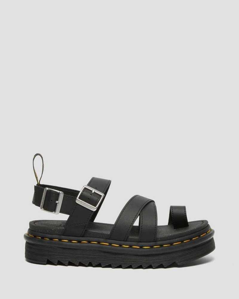 Dr Martens Avry Hydro Leather Strap Sandals Black | 17GQEYIWL