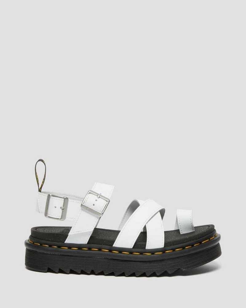 Dr Martens Avry Hydro Leather Strap Sandals White | 46ZTBSEAJ