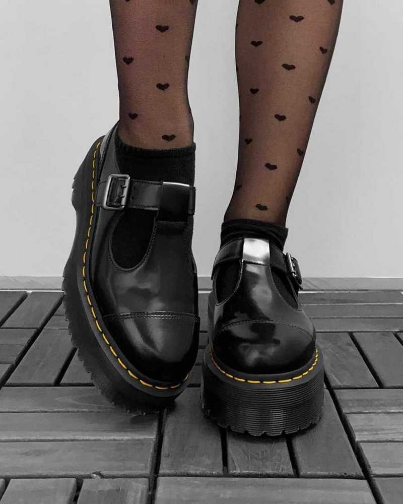 Dr Martens Bethan Polished Smooth Leather Platform Shoes Black | 69GQJRZMY