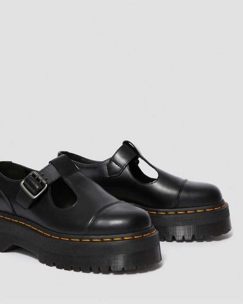 Dr Martens Bethan Polished Smooth Leather Platform Shoes Black | 69GQJRZMY