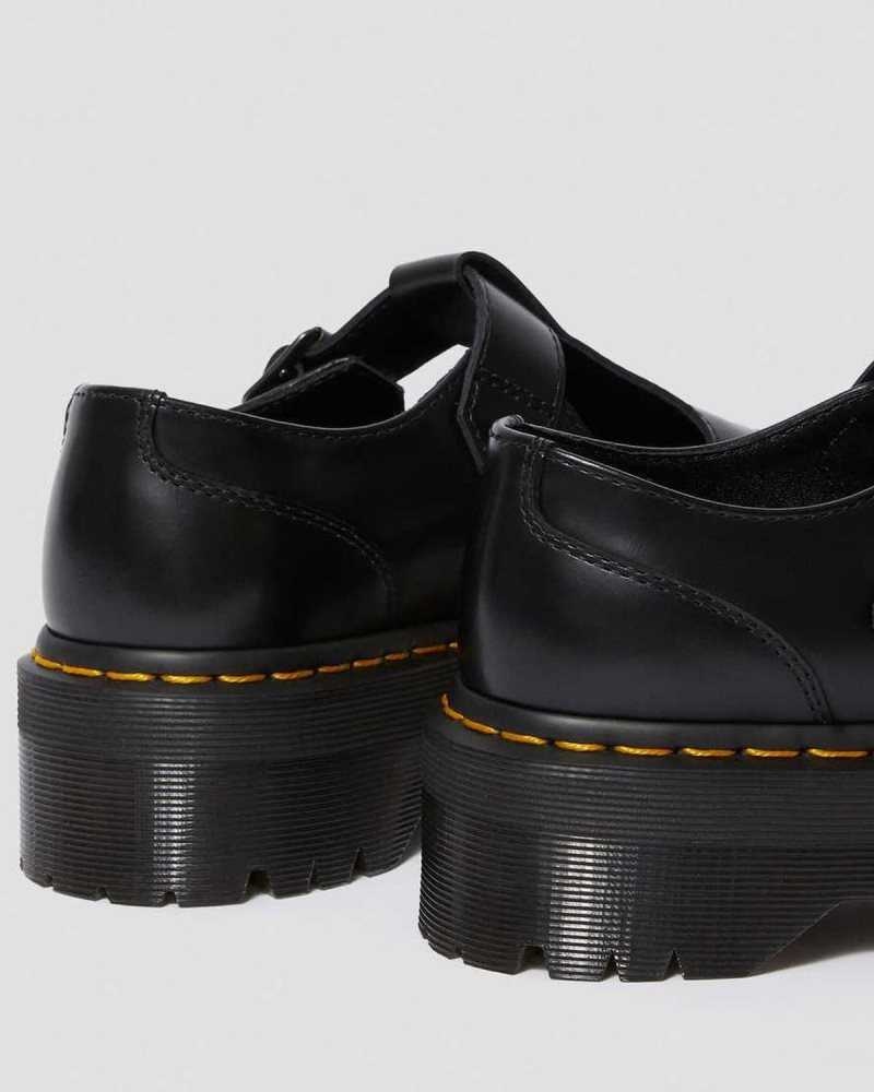 Dr Martens Bethan Polished Smooth Leather Platform Shoes Black | 69GQJRZMY