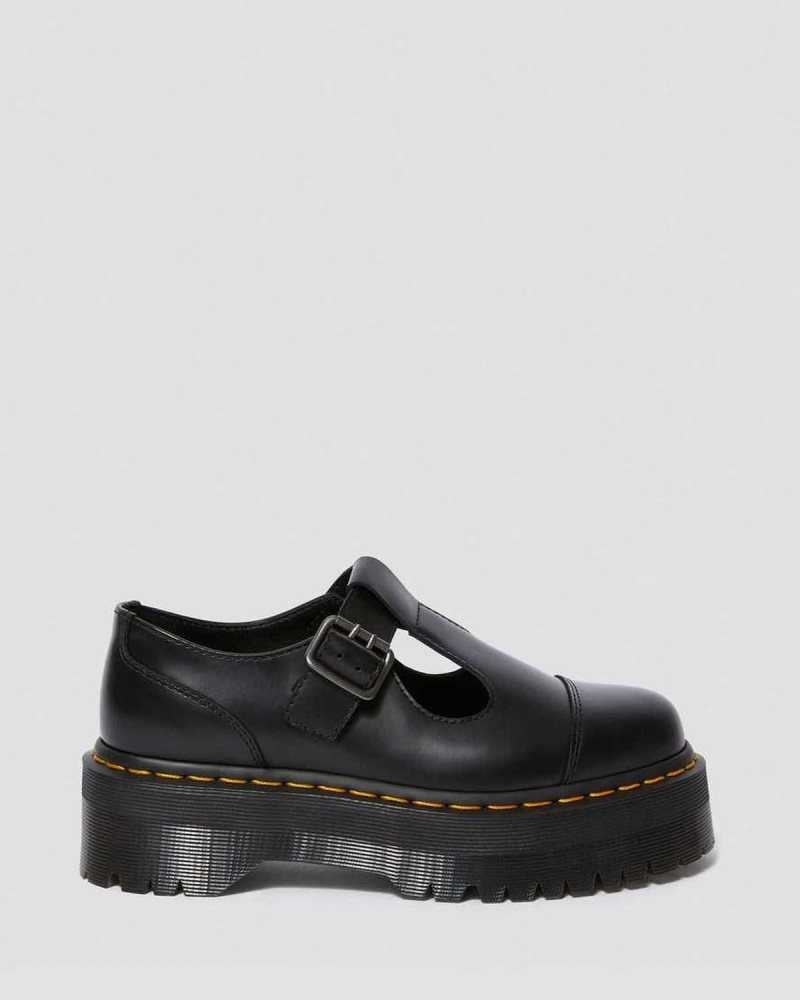 Dr Martens Bethan Polished Smooth Leather Platform Shoes Black | 69GQJRZMY