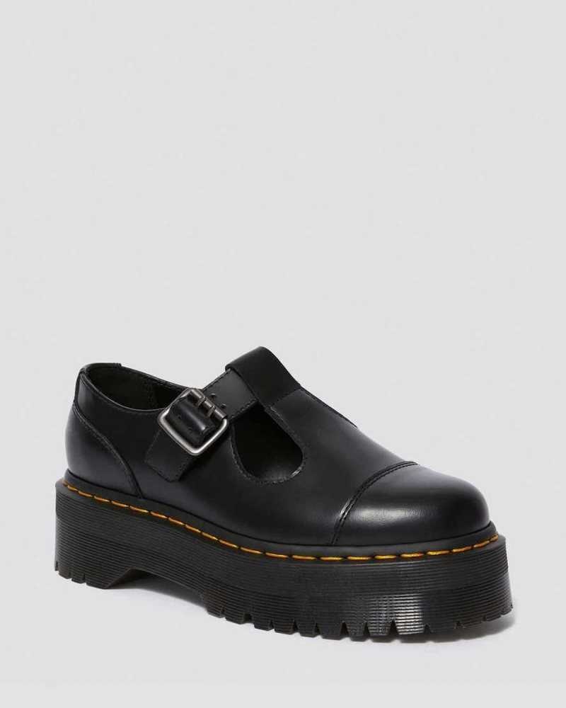 Dr Martens Bethan Polished Smooth Leather Platform Shoes Black | 69GQJRZMY