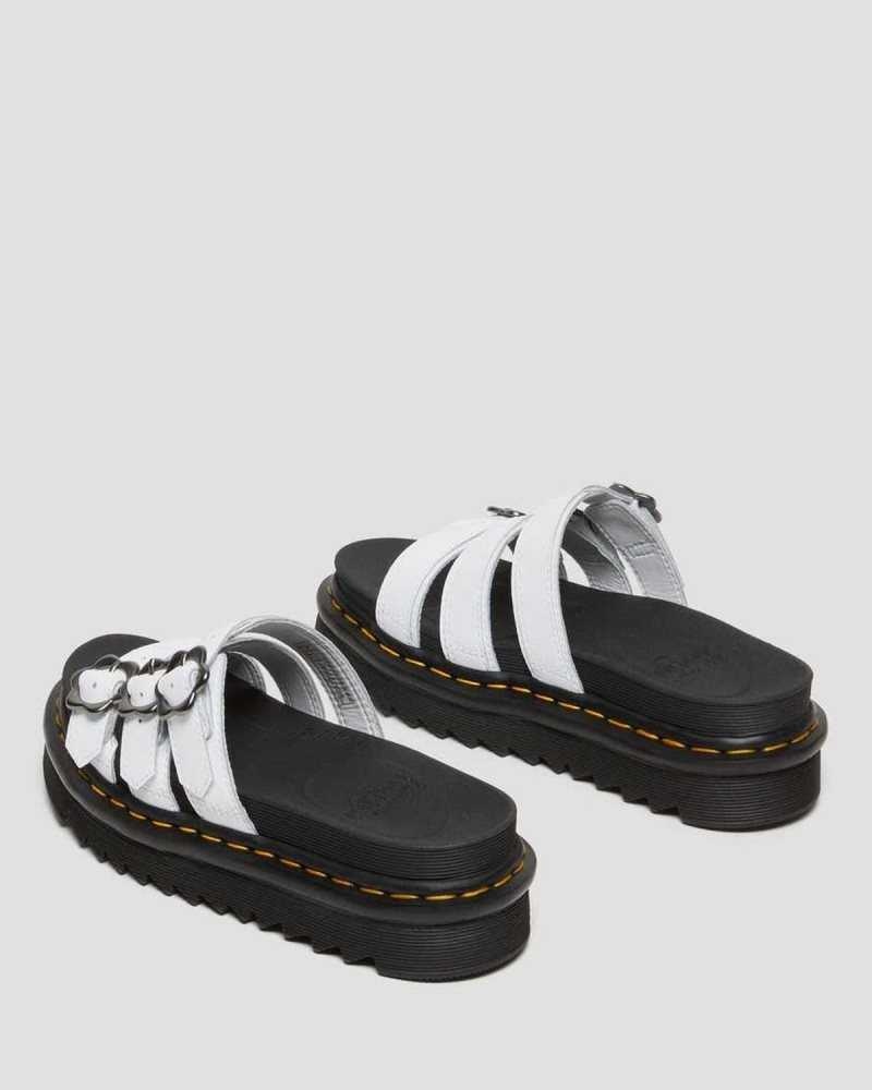 Dr Martens Blaire Flower Buckle Leather Slide Sandals White | 72BRFIKXT