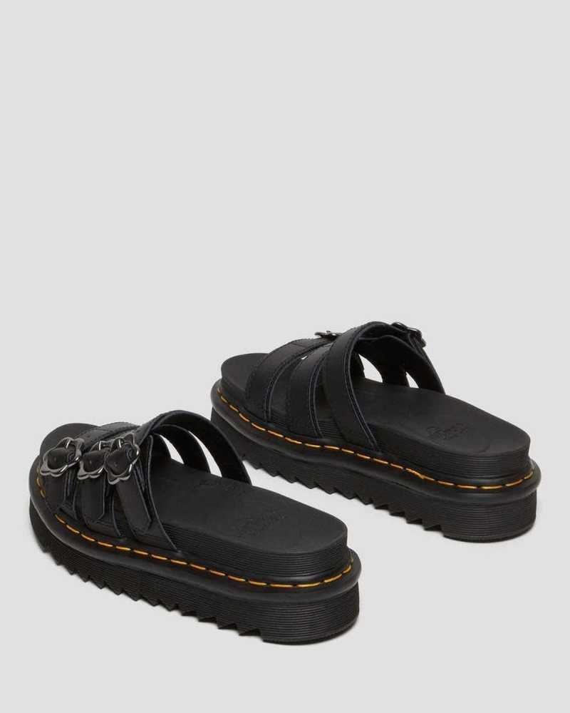 Dr Martens Blaire Flower Buckle Leather Slide Sandals Black | 71UDGVMAS