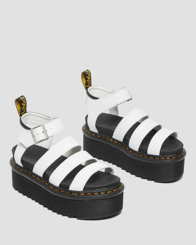 Dr Martens Blaire Hydro Leather Platform Strap Sandals White | 92JMGLXUF