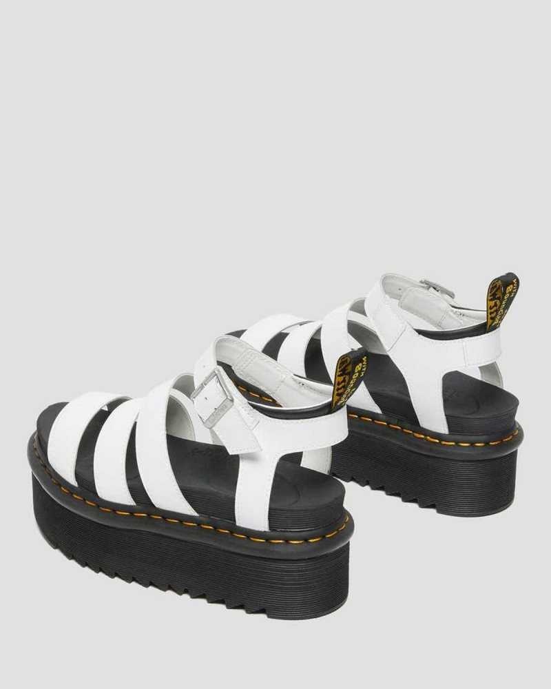 Dr Martens Blaire Hydro Leather Platform Strap Sandals White | 92JMGLXUF