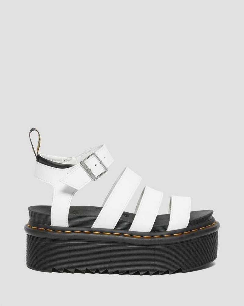 Dr Martens Blaire Hydro Leather Platform Strap Sandals White | 92JMGLXUF