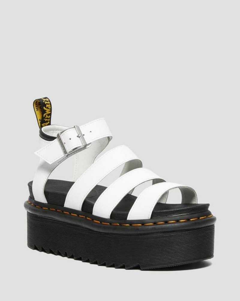 Dr Martens Blaire Hydro Leather Platform Strap Sandals White | 92JMGLXUF