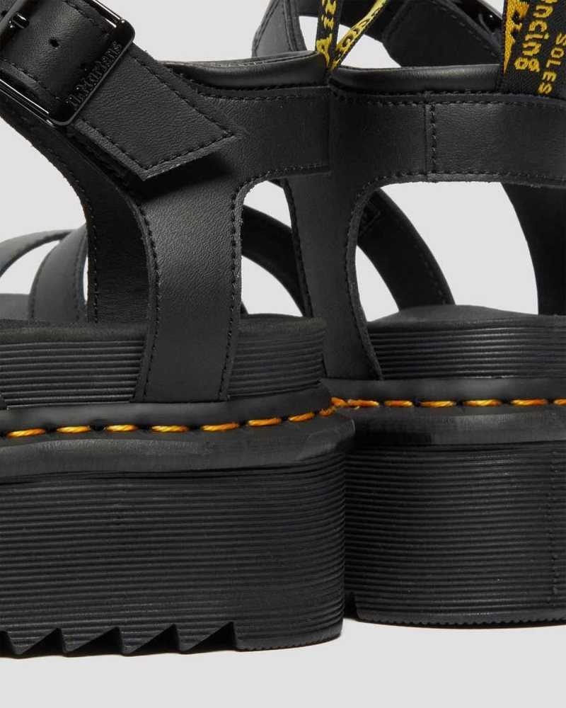 Dr Martens Blaire Hydro Leather Platform Strap Sandals Black | 15USKWOJG