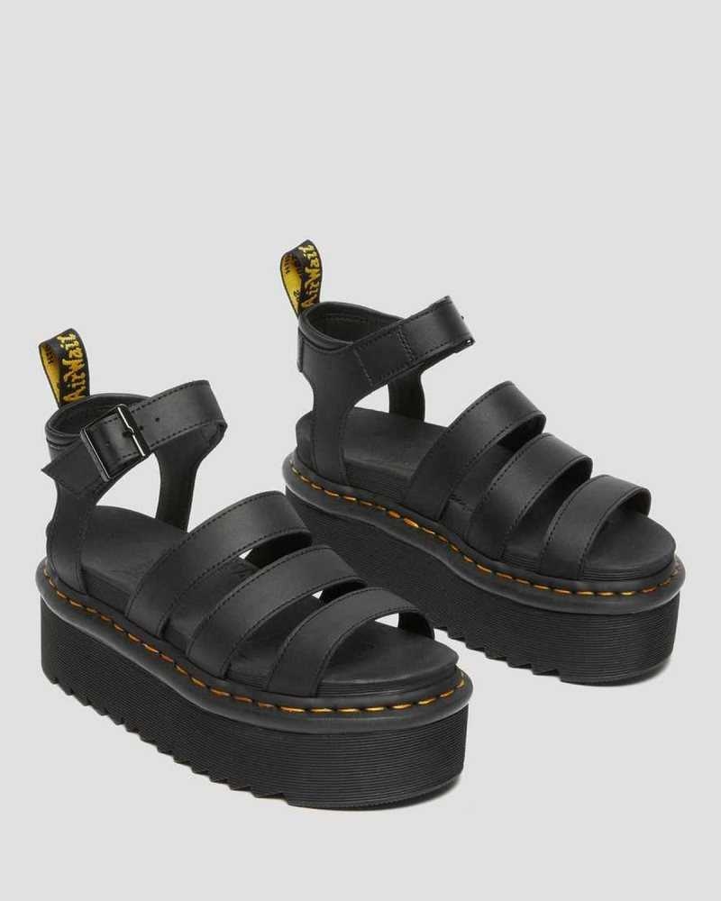 Dr Martens Blaire Hydro Leather Platform Strap Sandals Black | 15USKWOJG