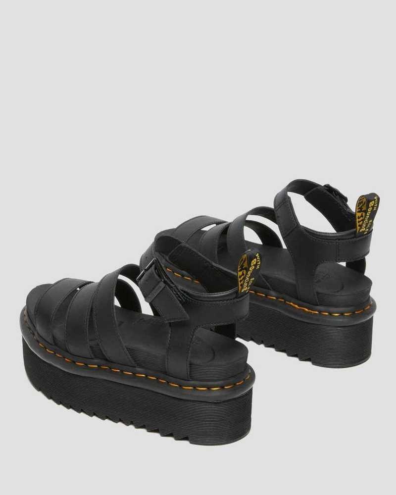 Dr Martens Blaire Hydro Leather Platform Strap Sandals Black | 15USKWOJG