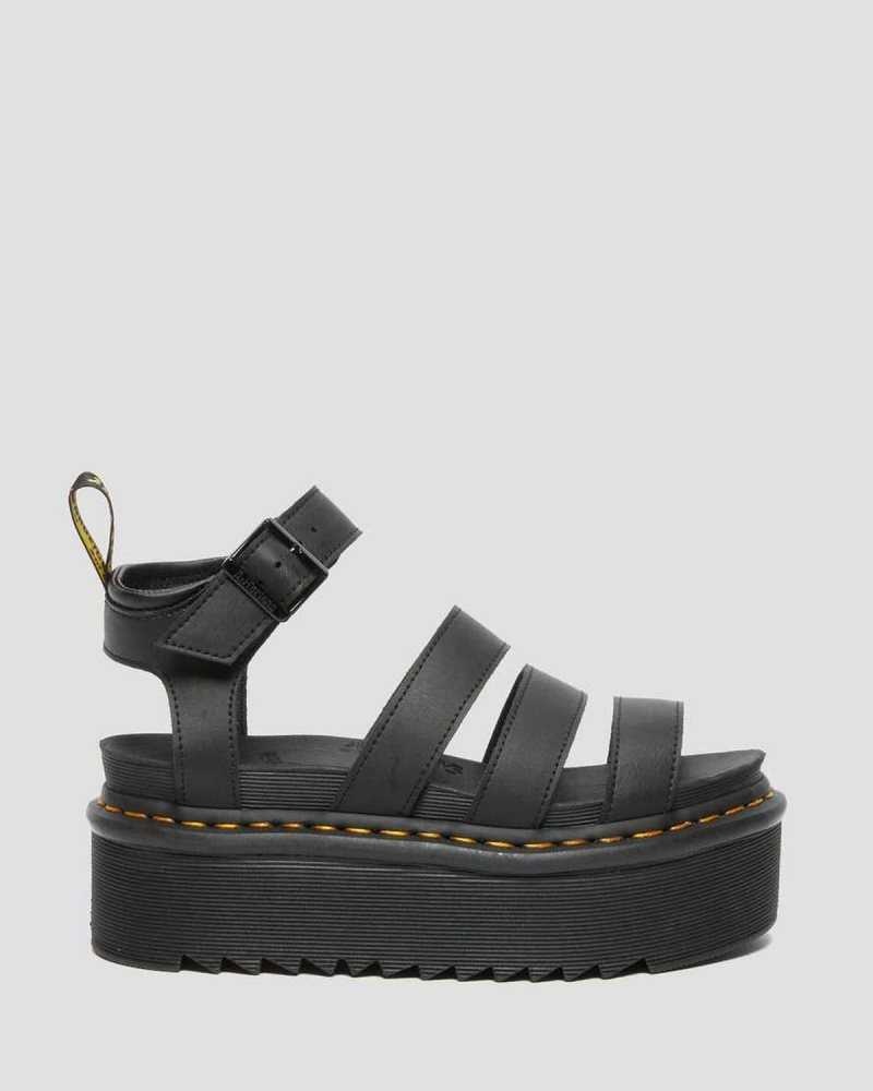 Dr Martens Blaire Hydro Leather Platform Strap Sandals Black | 15USKWOJG