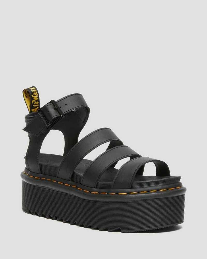 Dr Martens Blaire Hydro Leather Platform Strap Sandals Black | 15USKWOJG