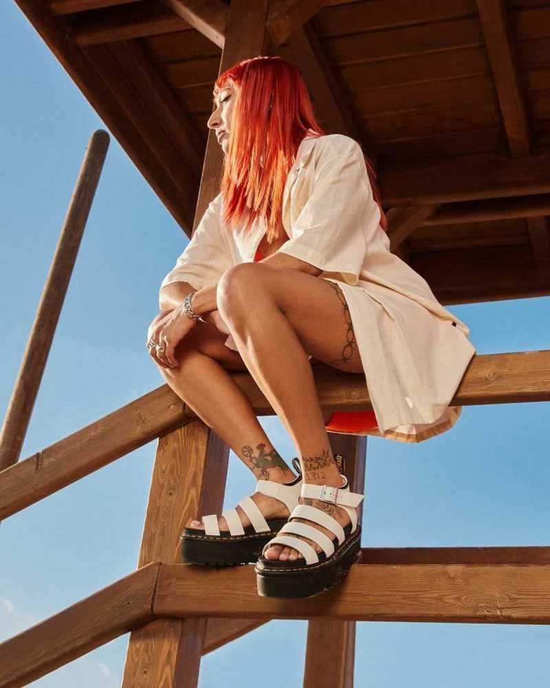 Dr Martens Blaire Hydro Leather Platform Strap Sandals White | 59ETGOQZA