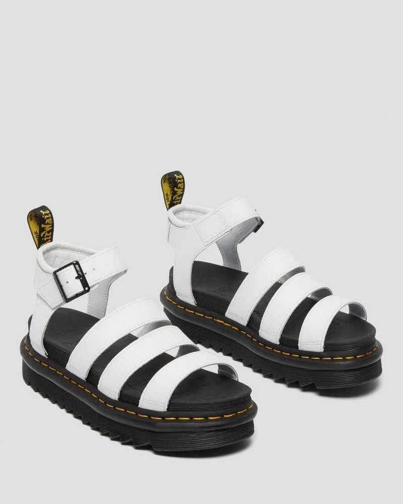 Dr Martens Blaire Hydro Leather Strap Sandals White | 76ZRPVAEB