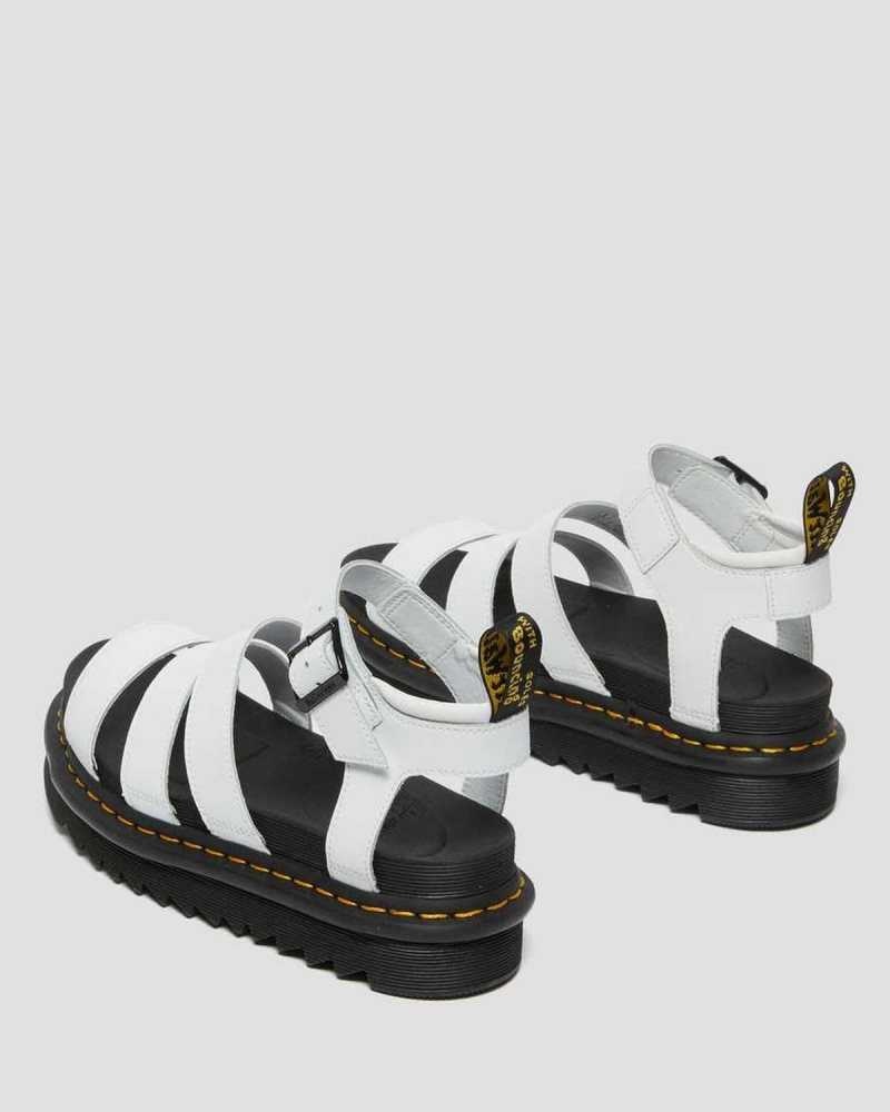 Dr Martens Blaire Hydro Leather Strap Sandals White | 76ZRPVAEB