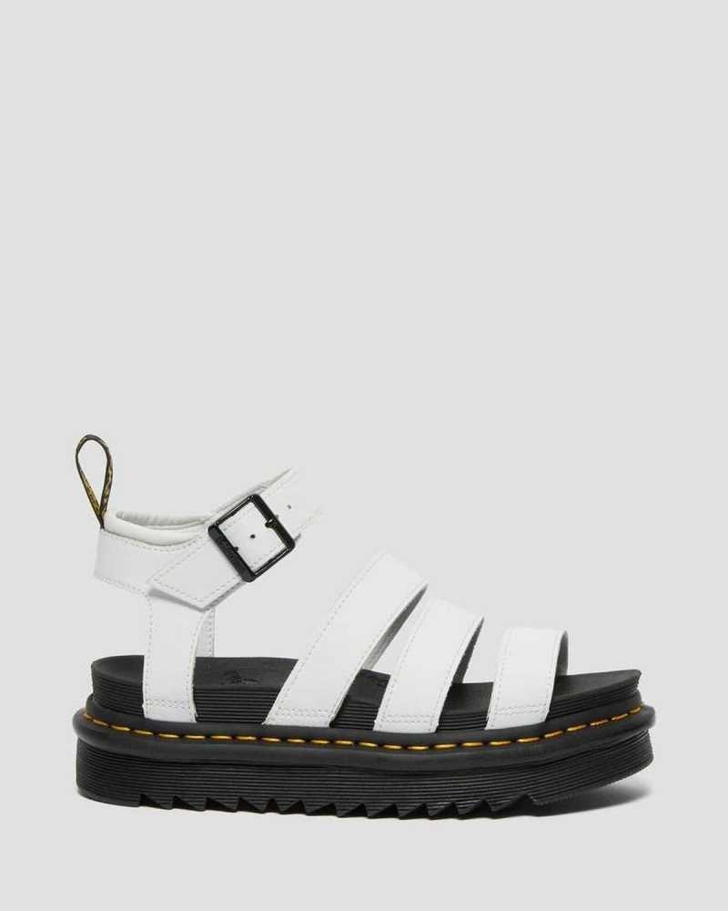 Dr Martens Blaire Hydro Leather Strap Sandals White | 76ZRPVAEB