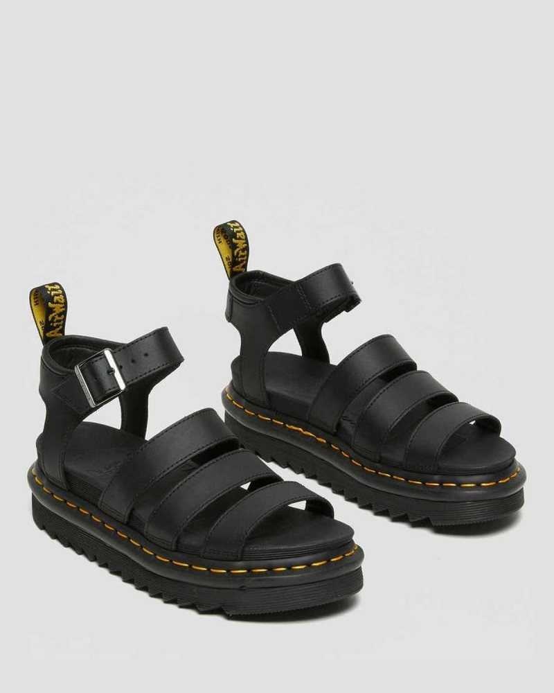 Dr Martens Blaire Hydro Leather Strap Sandals Black | 51YKFVNOP