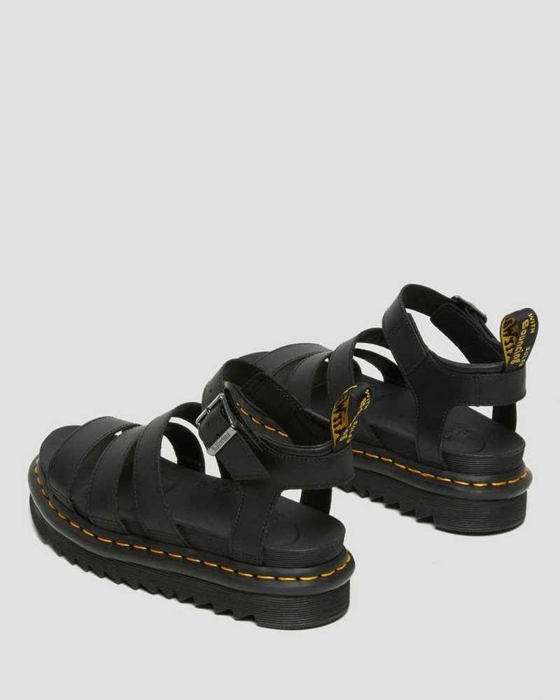 Dr Martens Blaire Hydro Leather Strap Sandals Black | 51YKFVNOP