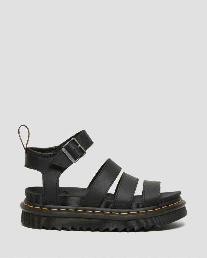 Dr Martens Blaire Hydro Leather Strap Sandals Black | 51YKFVNOP