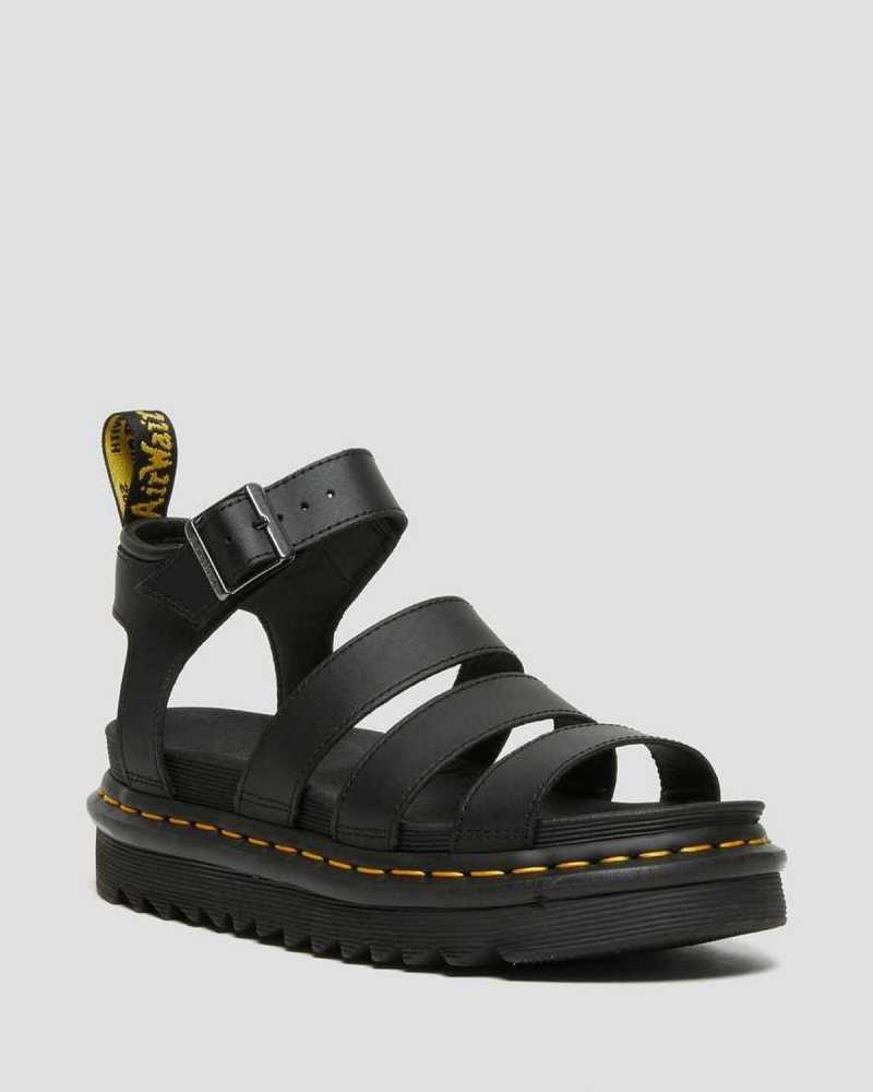 Dr Martens Blaire Hydro Leather Strap Sandals Black | 51YKFVNOP