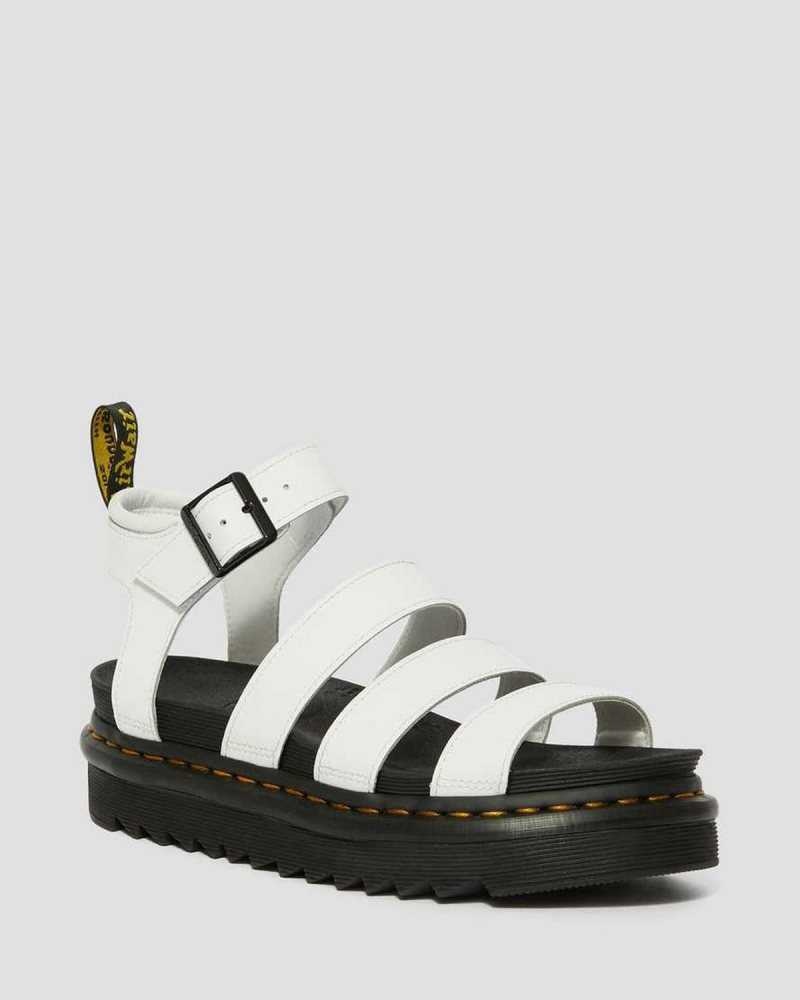 Dr Martens Blaire Hydro Leather Strap Sandals White | 49RFLDSTX