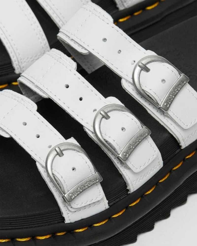 Dr Martens Blaire Leather Slide Sandals White | 25LQUDHEN