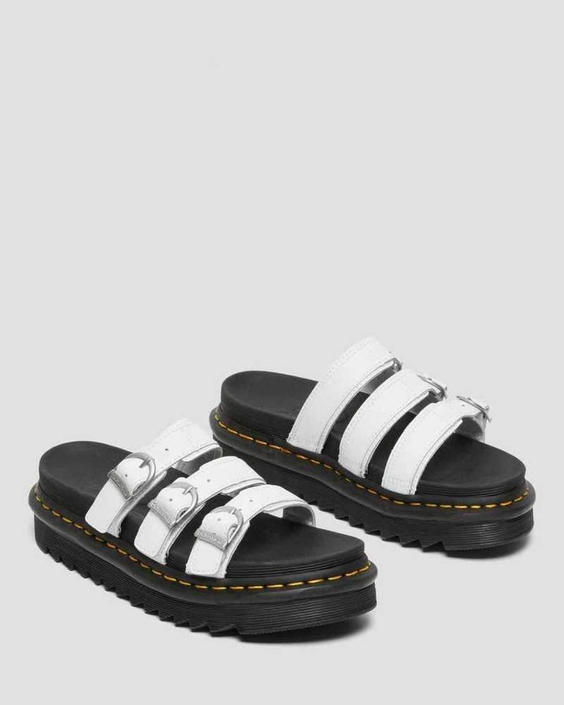 Dr Martens Blaire Leather Slide Sandals White | 25LQUDHEN