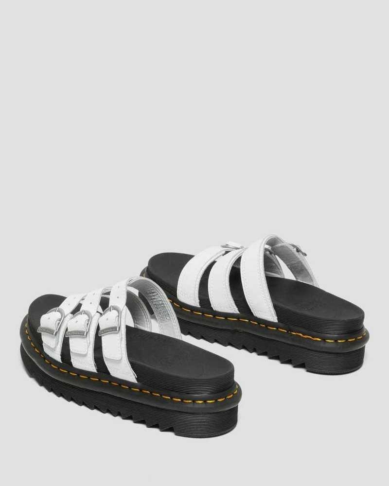 Dr Martens Blaire Leather Slide Sandals White | 25LQUDHEN